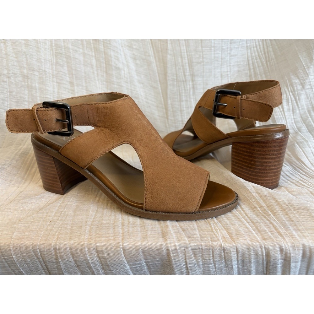 Franco Sarto HERMOSA Sandals Women's 7.5 Cognac Leather Ankle Strap Block Heel